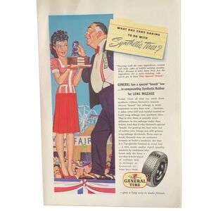 Vintage 1935 General Tires What Has Cake Baking To Do? ad Advertisement